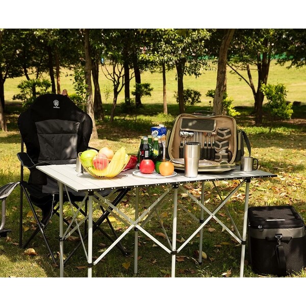 46 Person Portable Roll up Aluminum Camping Table with Carry Bag for Outdoor，White