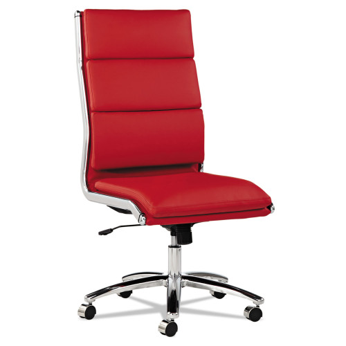 Alera Neratoli High-Back Slim Profile Chair， Faux Leather， Up to 275 lb， 17.32 to 21.25 Seat Height， Red Seat/Back， Chrome (NR4139)