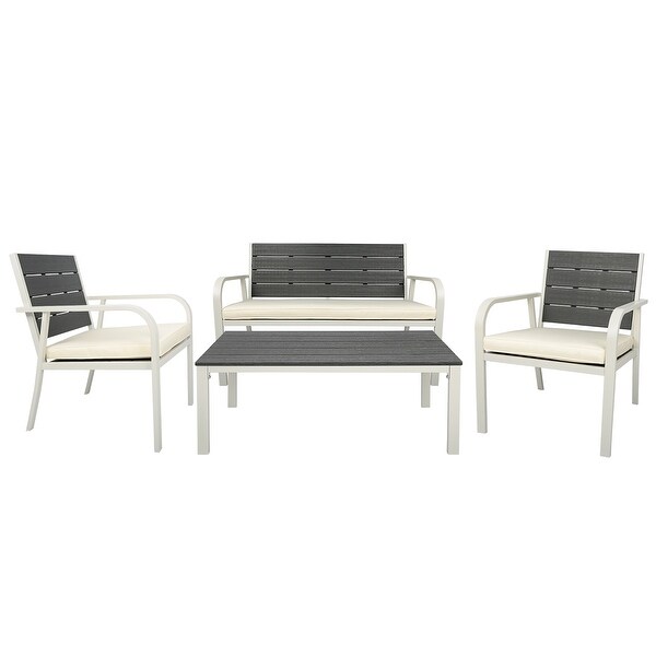 4-Pieces Outdoor Patio Garden Furniture Sets for 4， All-Weather Steel Frame Conversation Sofa Sets with Cushions and Coffee Table - Overstock - 37459403