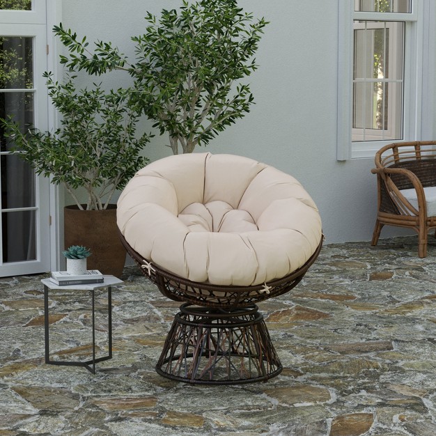 Merrick Lane Papasan Style Woven Wicker Swivel Patio Chair With Removable All weather Cushion