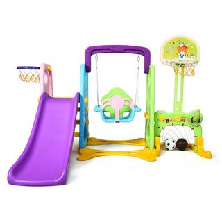 Costway 6-in-1 Toddler Climber and Swing Set with Basketball Hoop and Football Gate Backyard TY327399+