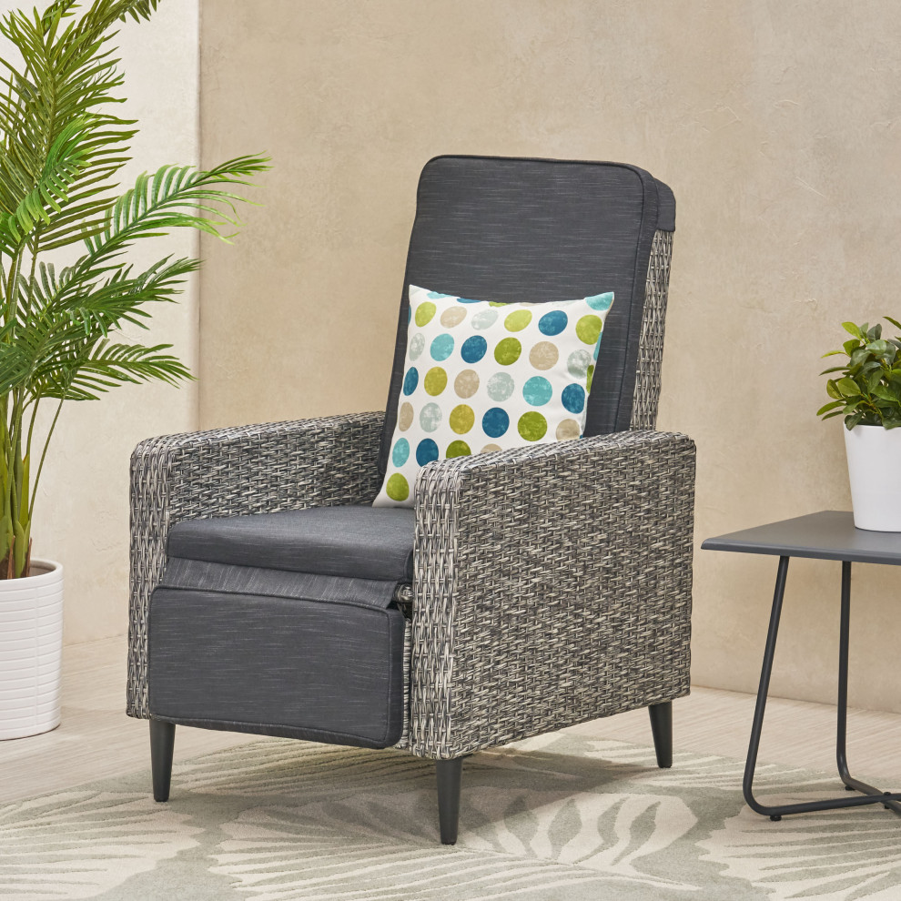 Fircrest Outdoor Wicker Recliner  Mixed Black and Dark Gray   Tropical   Outdoor Lounge Chairs   by GDFStudio  Houzz