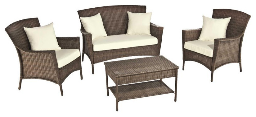 W Unlimited Galleon 4 Piece Rattan Garden Patio Sofa Set in Dark Brown and Beige   Tropical   Outdoor Lounge Sets   by Homesquare  Houzz