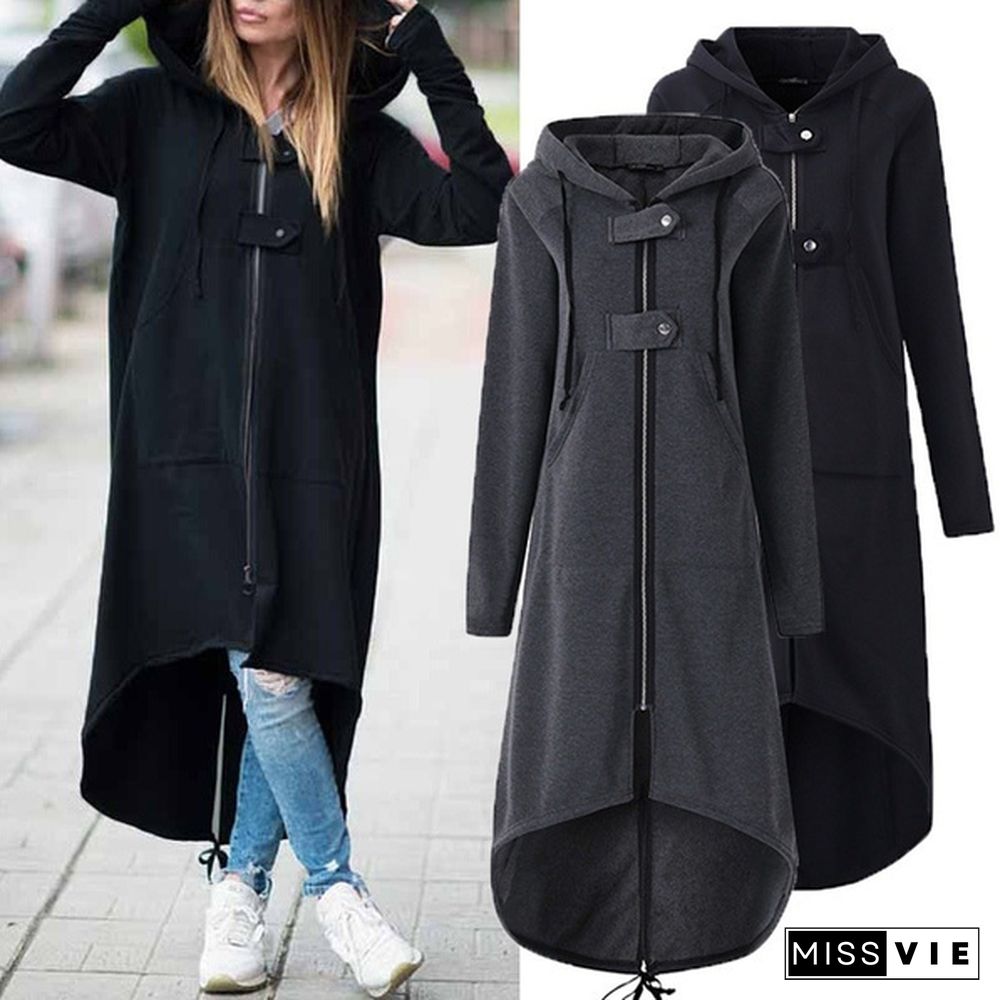 Women's Loose Hooded Sweater Zipper Long Coat Long Sleeve Hoodies Coats Casual Cardigans