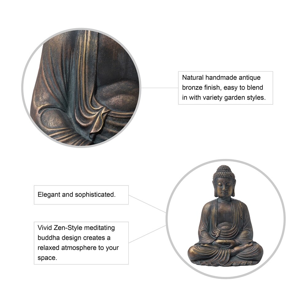 Glitzhome Zen Style MgO Meditating Buddha Garden Statue Indoor Outdoor