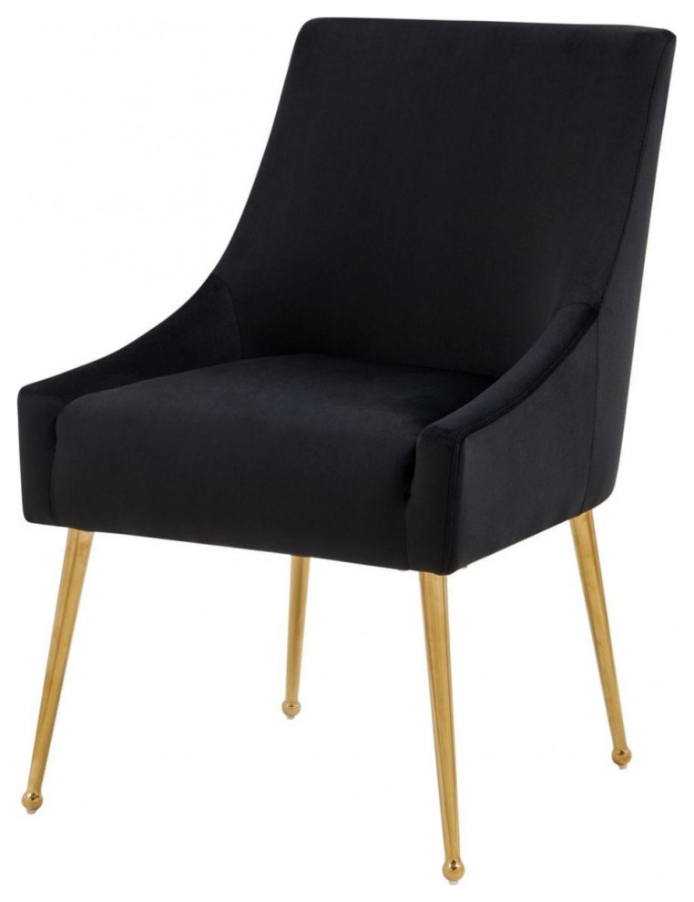 Set of Two Black Gold Velvet Dining Chairs   Midcentury   Dining Chairs   by HomeRoots  Houzz