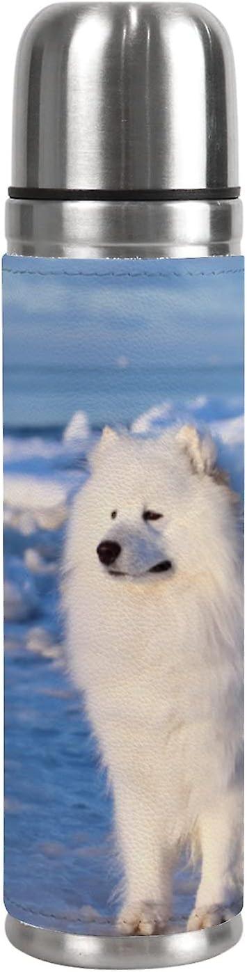 Insulated Mug Stainless Steel Water Bottle White Fluffy Dog，samoyed Sits On The Ice Vacuum Cup Travel Mug