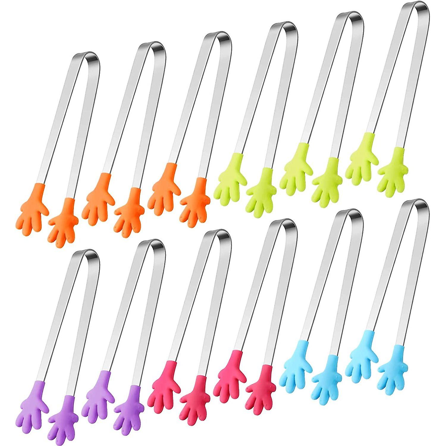 12 Pcs Mini Tong Hand Shape Silicone Tongs 5 Inch Small Kitchen Food Tongs Mini Serving Plastic Sugar Ice Salad Tongs For Kids Toddler()