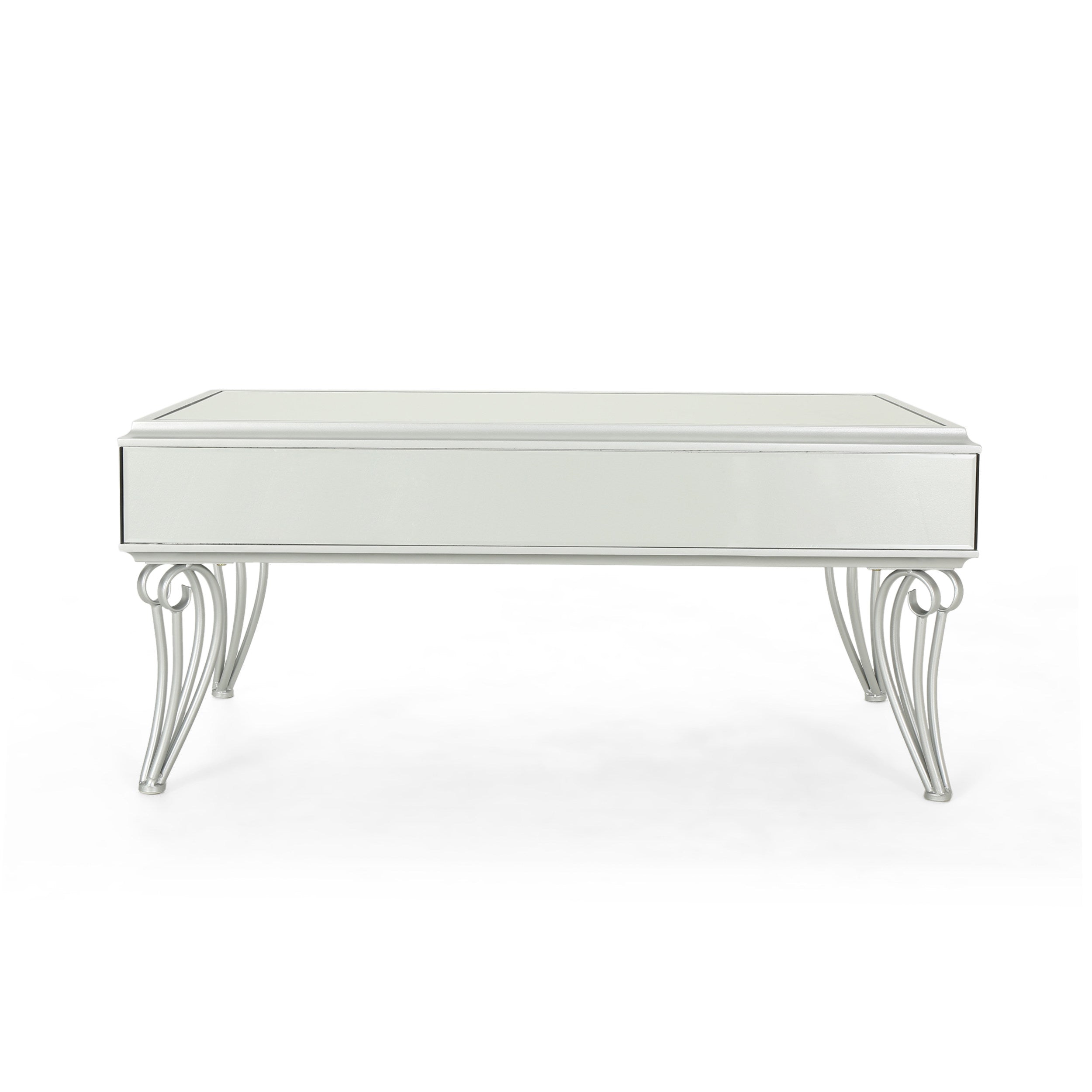 Ophelia Modern Mirrored Coffee Table with Drawer, Tempered Glass