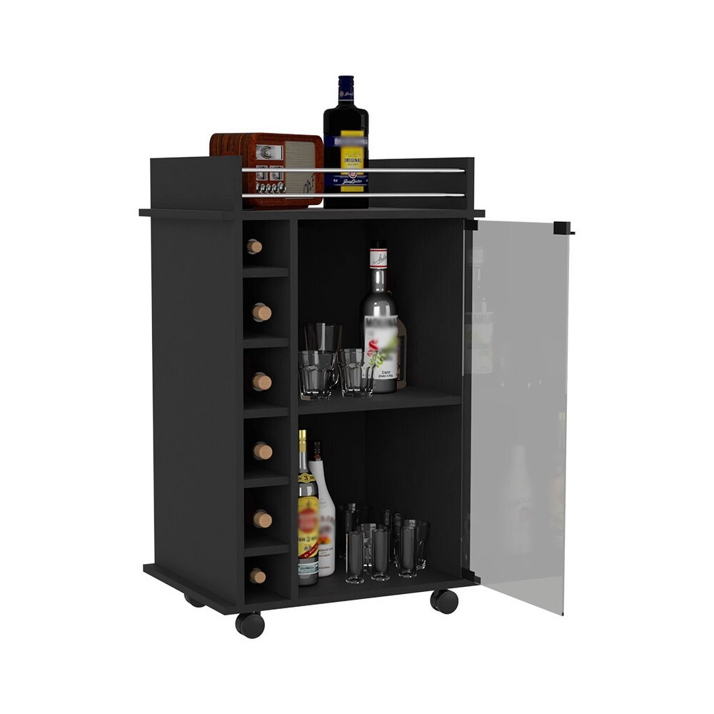 Bar Cart Baltimore With Six Wine Cubbies And Glass Door