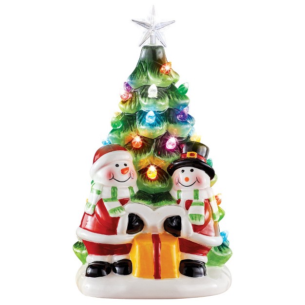 Collections Etc Led Lighted Ceramic Snowmen And Christmas Tree Decoration