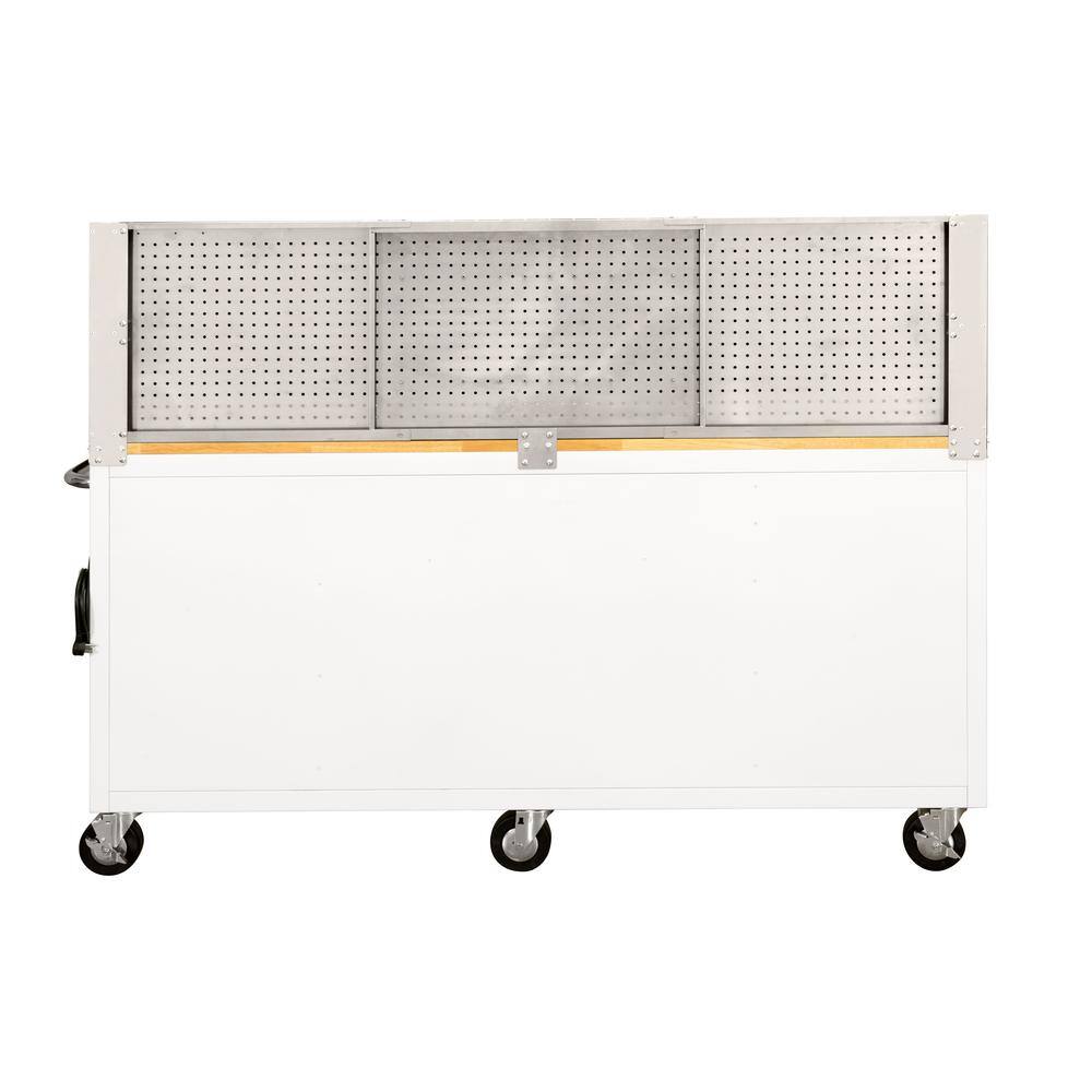 Husky 72 in. W x 24 in. D 18-Drawer Standard Duty Mobile Workbench Tool Chest with Solid Wood Top and Pegboard in Gloss White HOTC7218BJ2M