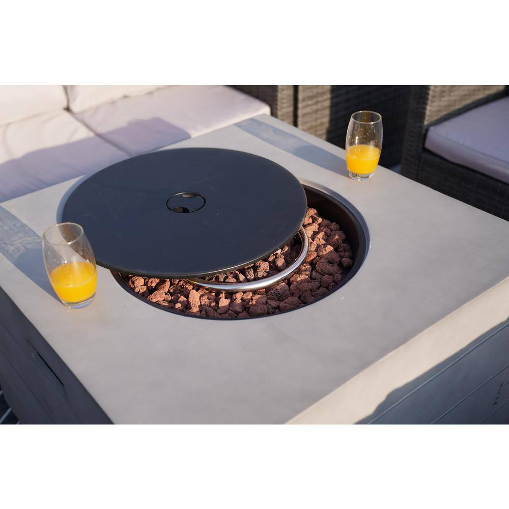 moda furnishings Cement Gray Square Stone and Fiberglass Outdoor Fire Pit Coffee Table MOG-2140