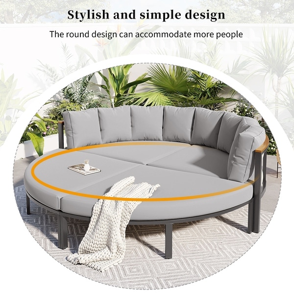 Roomfitters 4 Piece Round Outdoor Conversation Set，AllWeather Metal Sectional Sofa with Cushions，Ideal for Patio and Backyard