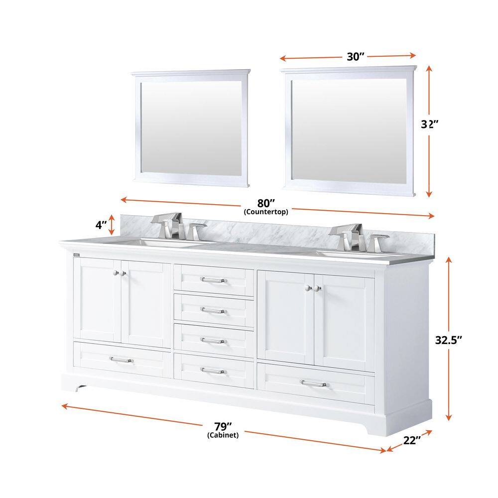 Lexora Dukes 80 in. W x 22 in. D White Double Bath Vanity without Top LD342280DA00000