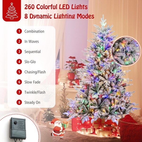 Flocked Christmas Tree with 8 Lighting Modes and MultiColor LED Lights