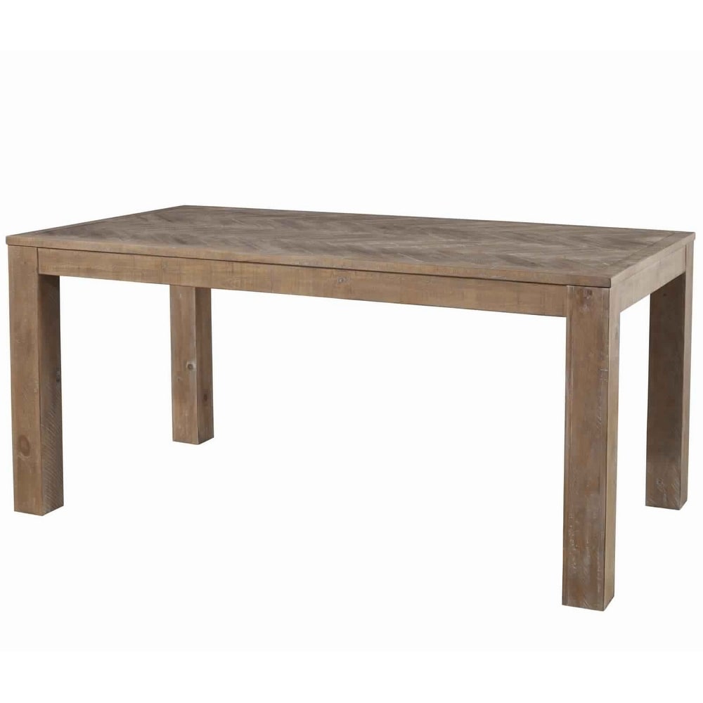 Rectangular Wooden Dining Table with Block Legs  Weathered Brown