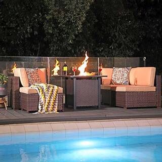 30 inch Brown Rectangular Metal Outdoor Fire Pit Table with Lid 50000 BTU Rattan Look AM1012C-63