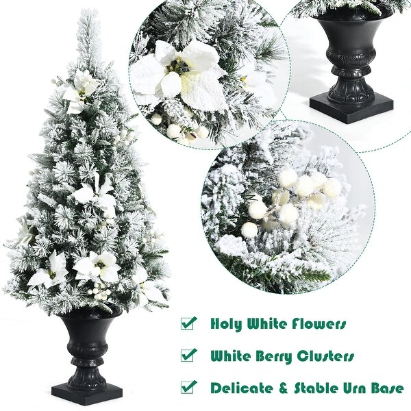 Costway 4ft Prelit Snowy Christmas Entrance Tree w/ White Berries and