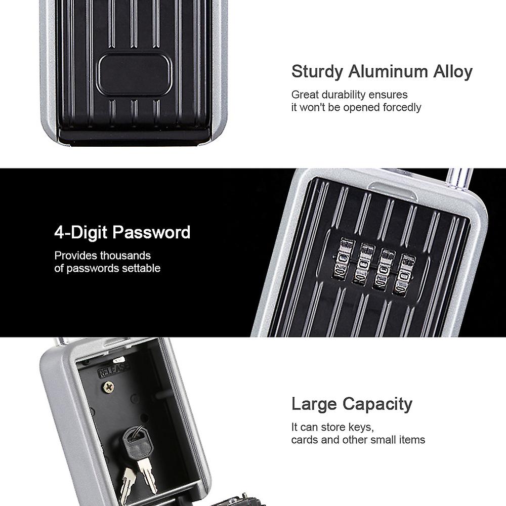 Key Safe Box With Dustproof Cover No Need To Install 4-digit Combination Password Outdoor Key Storage Box Key Padlock Case Resettable Code Key Holder