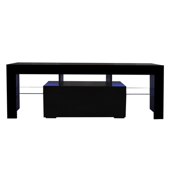 Black TV Stand with LED RGB Lights，Flat Screen TV Cabinet