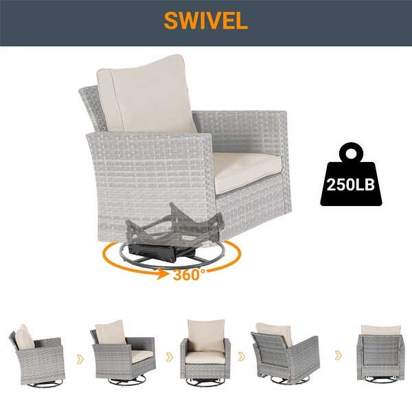 LIVOOSUN 3Piece Patio Sofa Set Gray Rattan Swivel Rocking Chair Glass Table