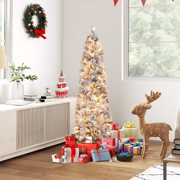 Gymax 4.5/6/7 FT PreLit Artificial Christmas Tree Slim Pencil Xmas