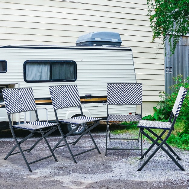 Tangkula Set Of 4 Patio Pe Rattan Folding Chairs Dining Chairs With Anti rust Frame For Garden Backyard