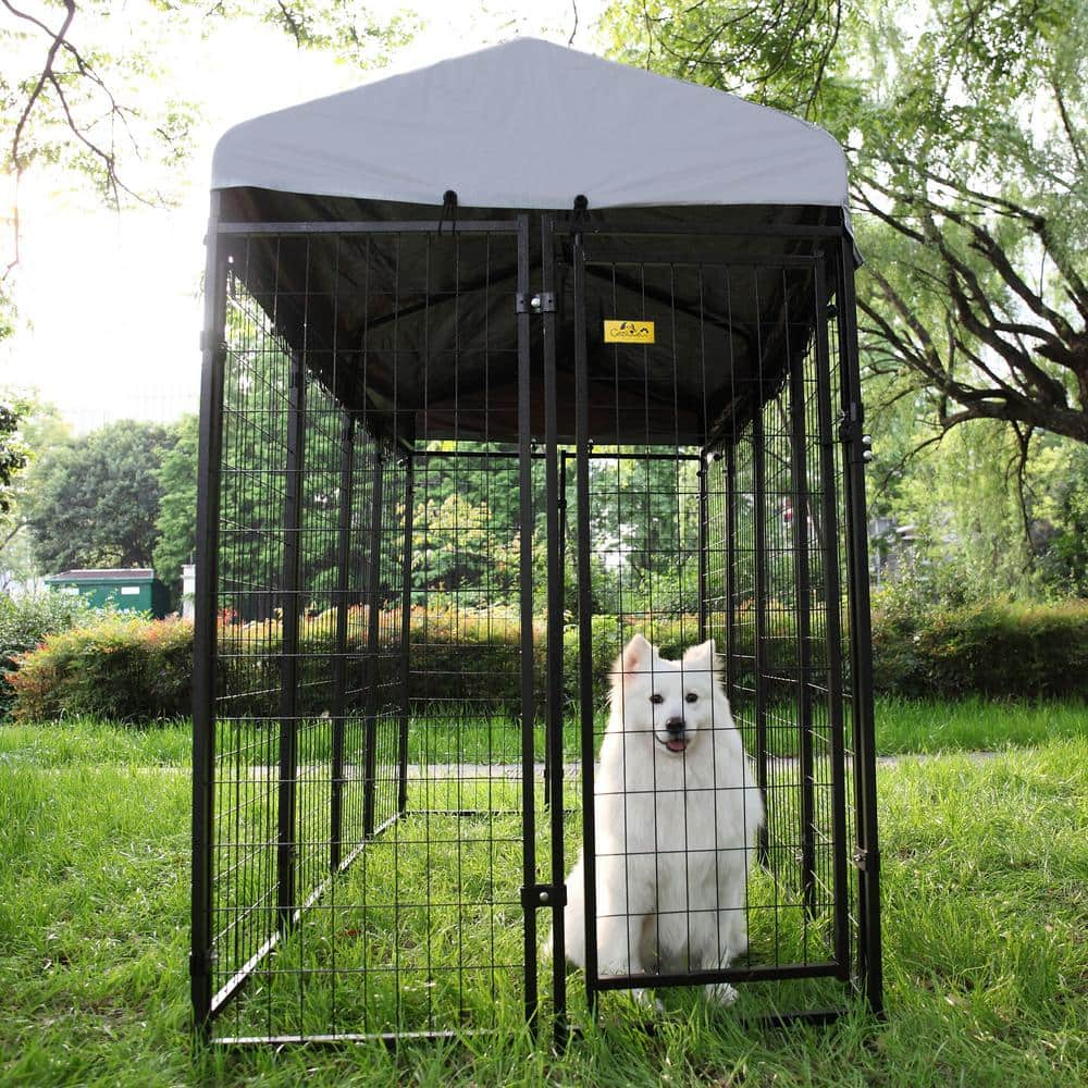 COZIWOW 6.9 ft. x 3.3 ft. x 5.6 ft. Metal Dog Pet Kennel Cage Pen with Roof Canopy Weatherproof CW12R0479