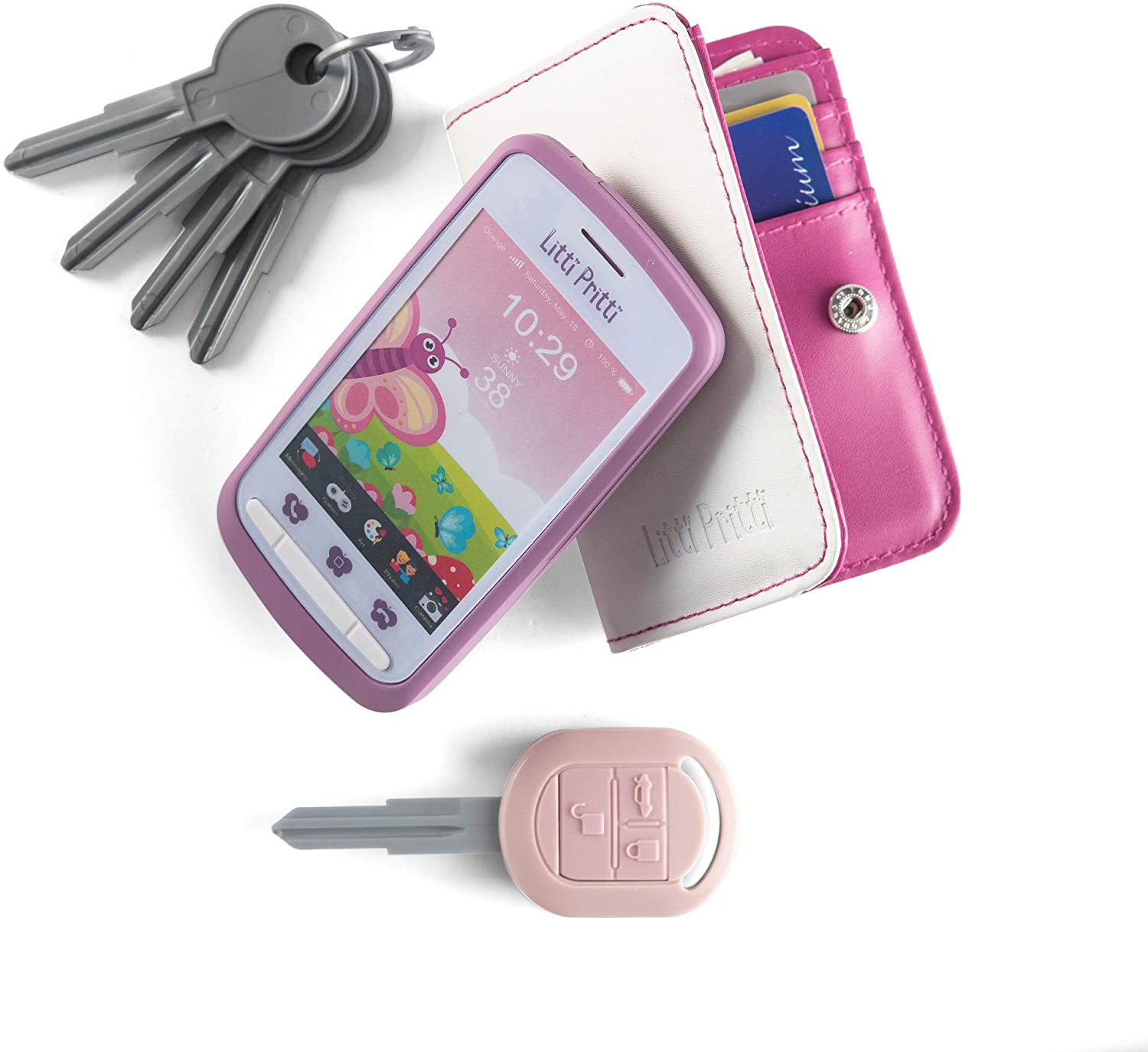 Litti Pritti Princess Toys Little Girls Purses - Pretend Play My First Purse Set - Fashionably Stylish Handbag with Makeup Smartphone Wallet Keys Credit Card Playset Perfect for Girls Ages 3+