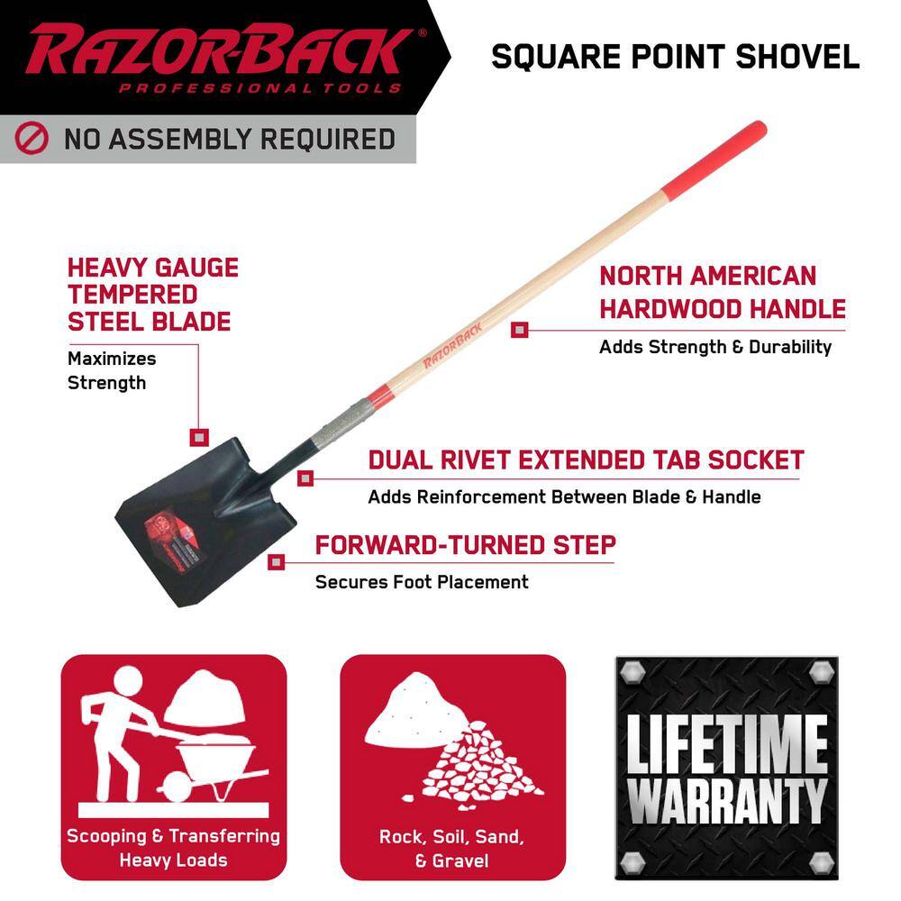 Razor-Back 48 in. Wood Handle Square Point Shovel 2593700