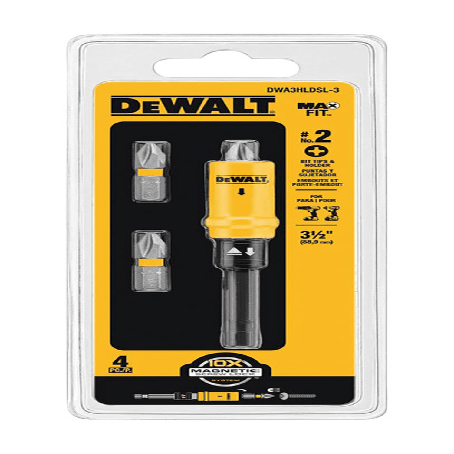 DW Max Fit Phillips #2 Screw Lock Bit and Holder Set S2 Tool Steel 4 pc