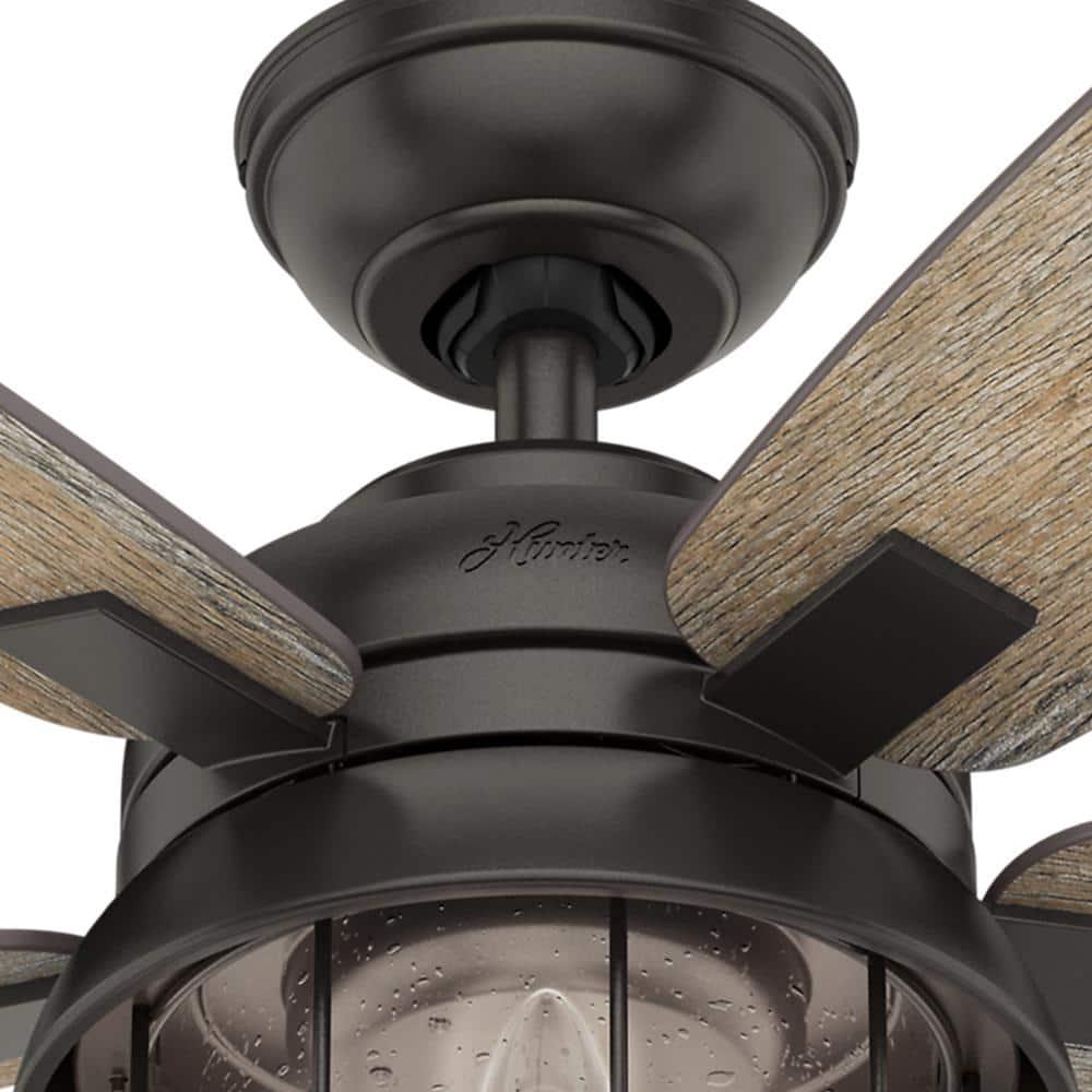 Hunter Coral Bay 52 in LED IndoorOutdoor Noble Bronze Ceiling Fan with Handheld Remote and Light Kit