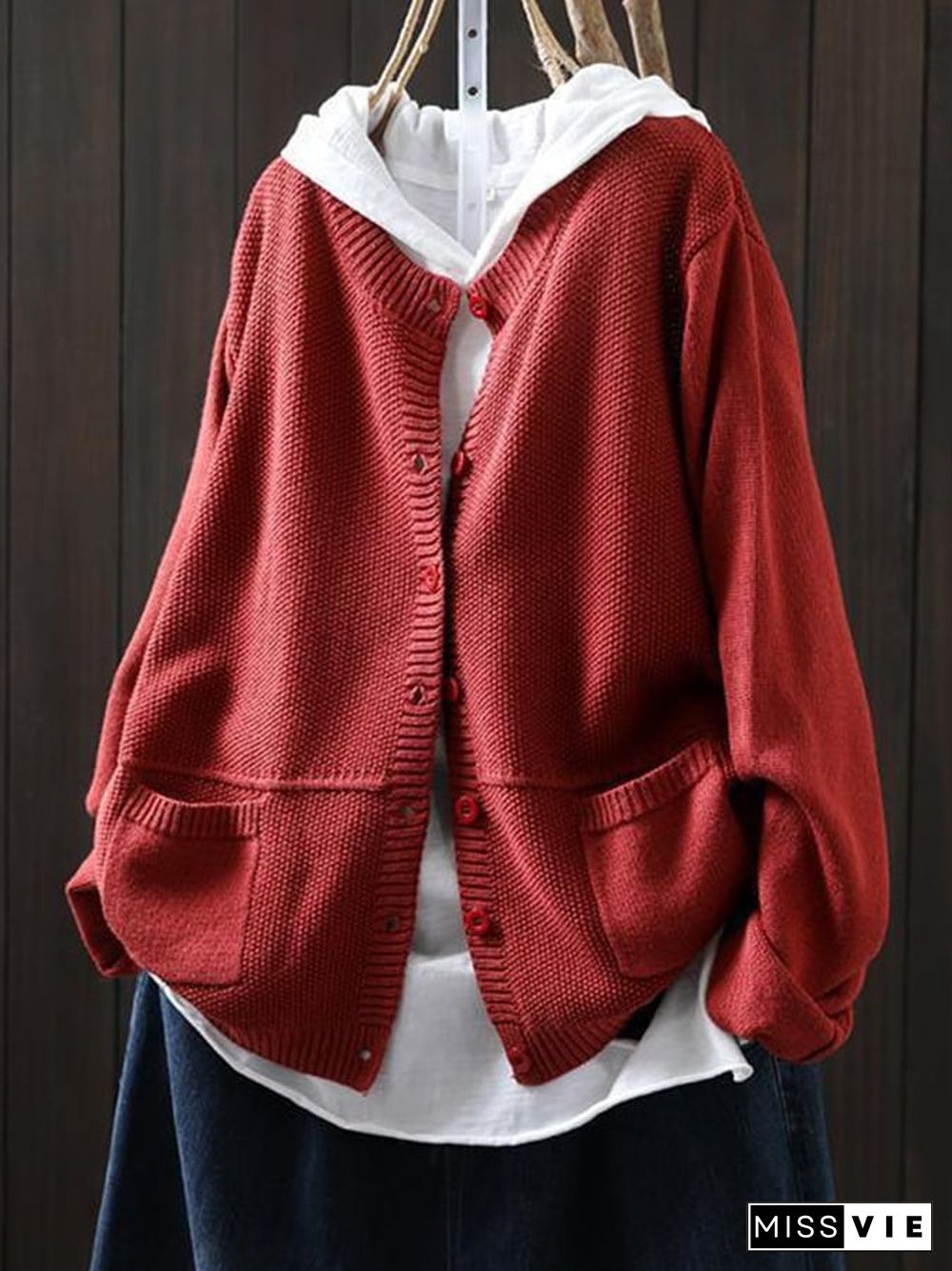 Women's Loose Art Casual Double Pocket Knitted Sweater Jacket