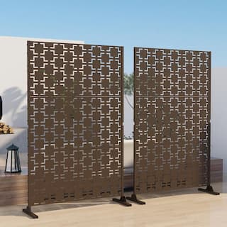 UIXE 76 in. Galvanized Steel Garden Fence Outdoor Privacy Screen Garden Screen Panels in Brown OS0003-Brown