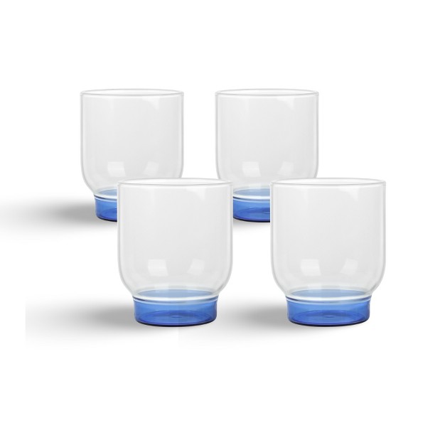 Elle Decor Set Of 4 Water Drinking Glasses 12 Oz Whiskey Tumblers Clear Glass Cups With Heavy Weighted Colored Base