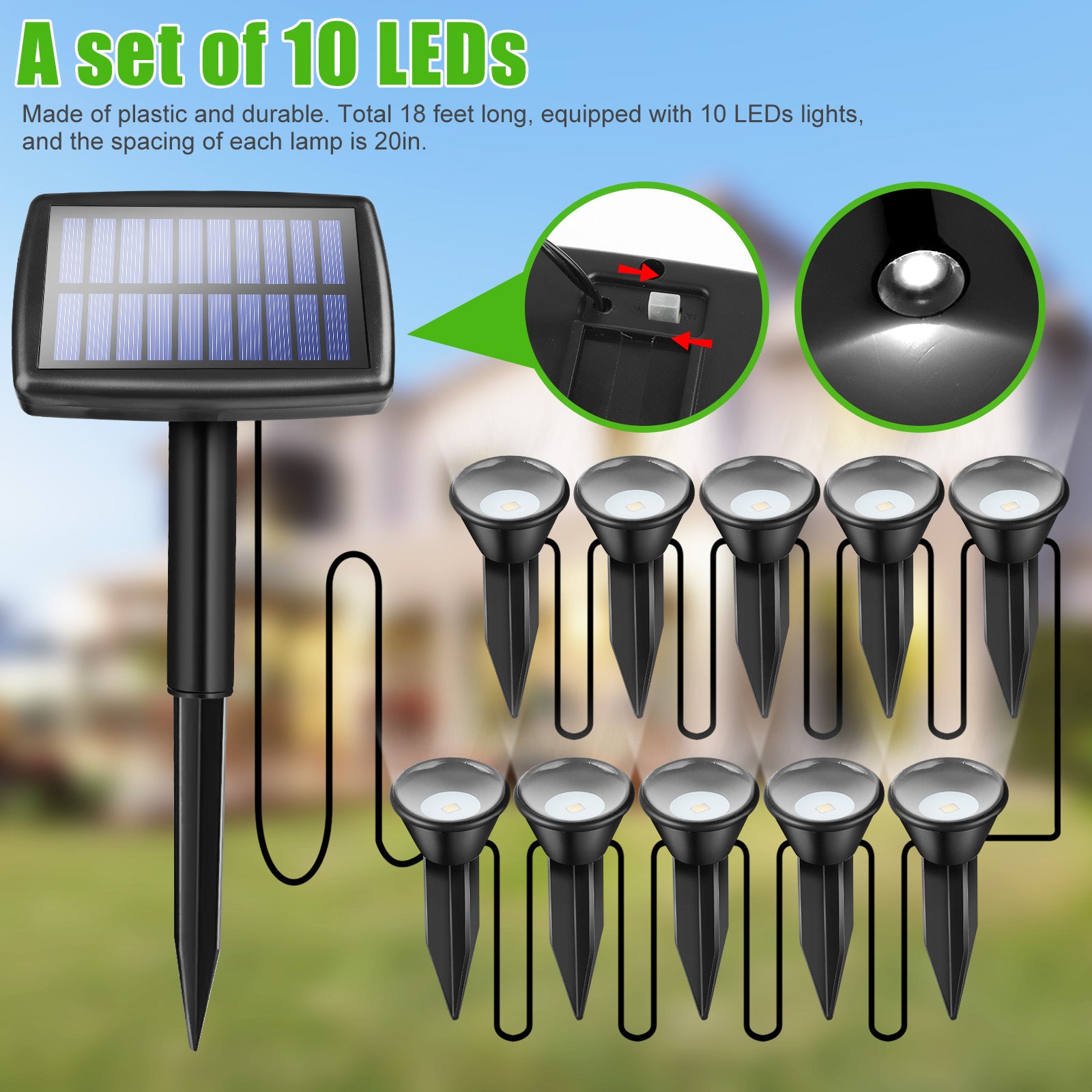 10-in-1 Solar Ground Lights， TSV Solar LED Disk Lights Outdoor Landscape Spot Light String Waterproof for Yard Garden Driveway Patio Pathway