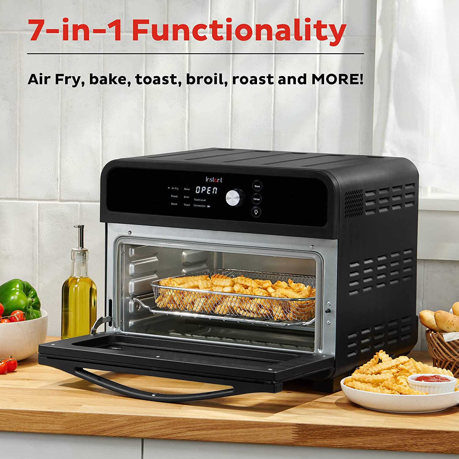 Instant Omni Air Fryer Toaster Oven Combo 19 QT/18L， From the Makers of Instant Pot， 7-in-1 Functions， Fits a 12 Pizza Oven， 6 Slices of Bread， App with Over 100 Recipes， Black Finish