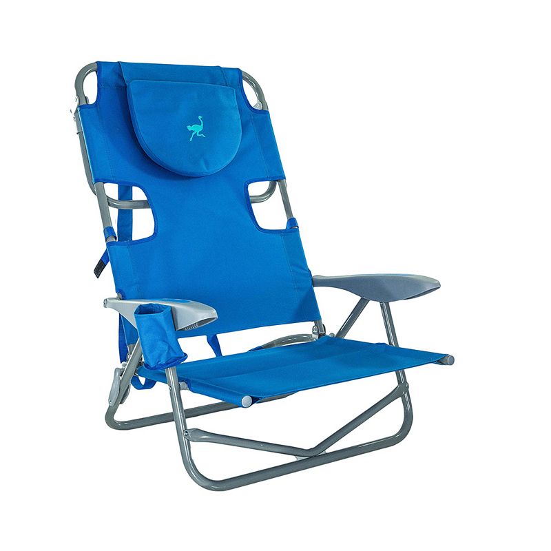 Ostrich On-Your-Back Outdoor Lounge 5 Position Reclining Beach Lake Chair， Blue