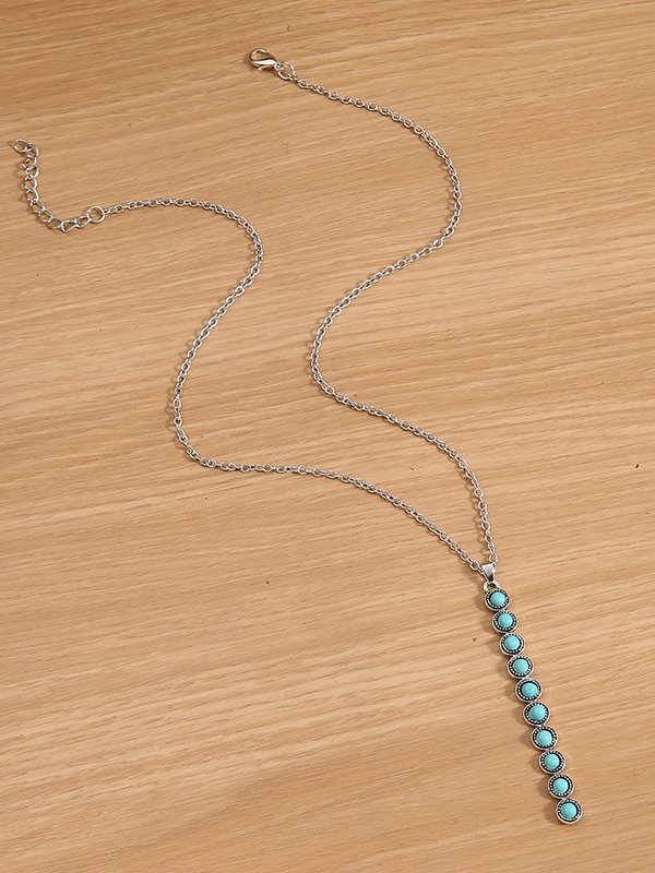 Boho Vintage Turquoise Geometric Long Necklace Sweater Chain