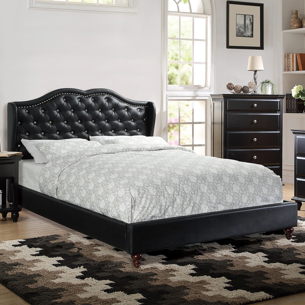 Faux Leather Upholstered Bed With Button Tufted Design