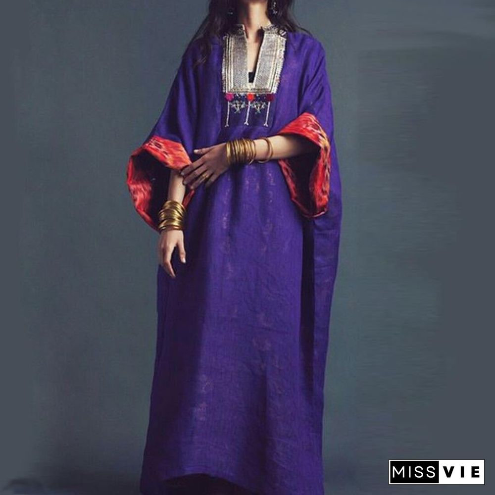 Pagoda Sleeve Printed Purple Maxi Dress