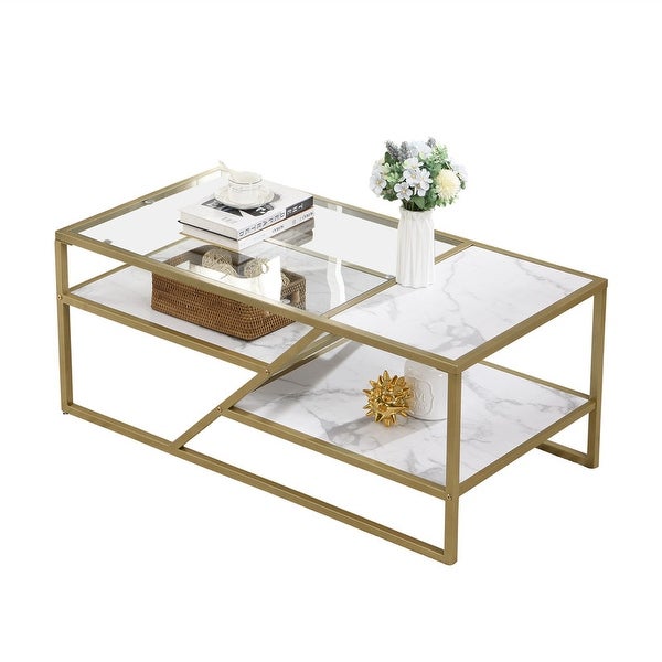 Tempered Glass Coffee Table with Metal Frame