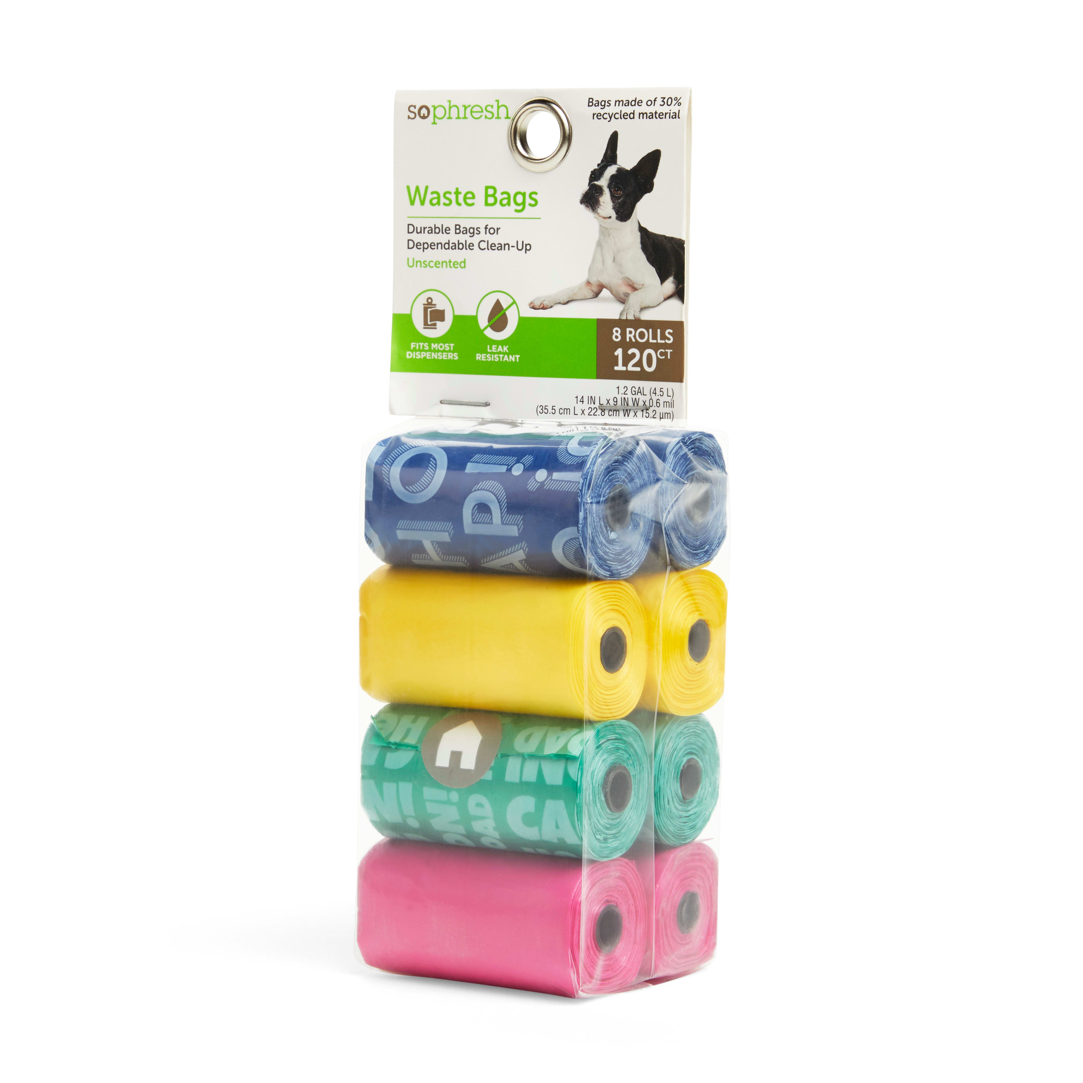 So Phresh Multicolor Printed Unscented Dog Waste Bags， Count of 120