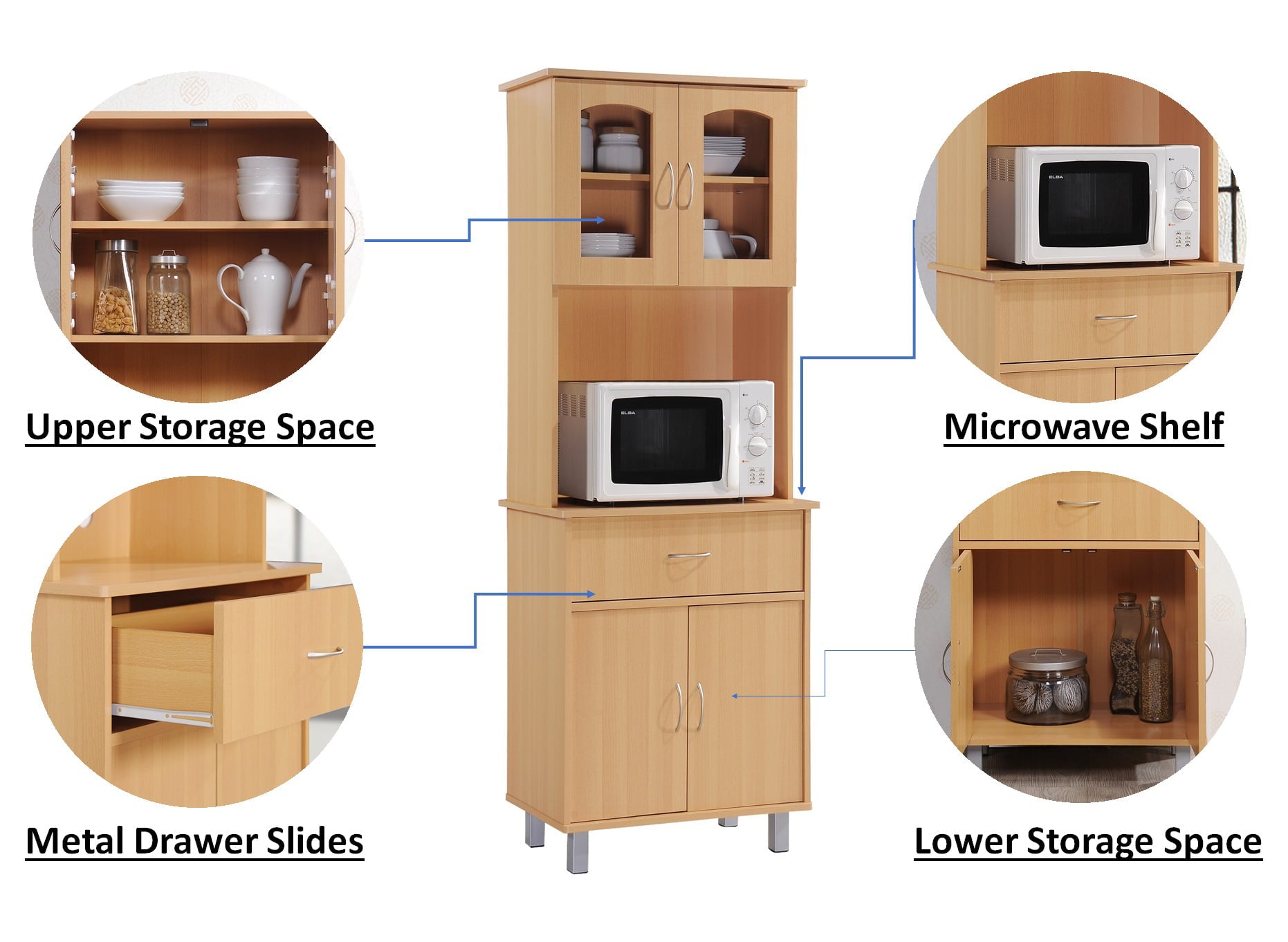 Hodedah Free Standing Kitchen Cabinet， Beech