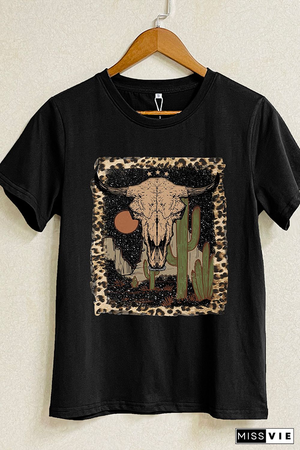 Leopard Bull Skull Western Graphic Tee Wholesale