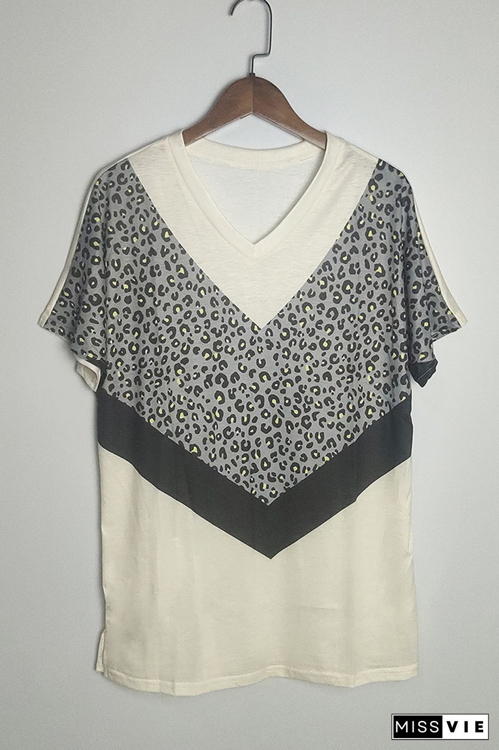 Summer Leopard Color Blocking Short Sleeve T-shirt