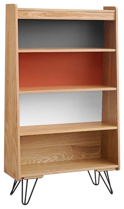 Riverbay Furniture 4 Shelves Wood Bookcase in Natural Brown/Gray/Orange/White   Midcentury   Bookcases   by Homesquare  Houzz