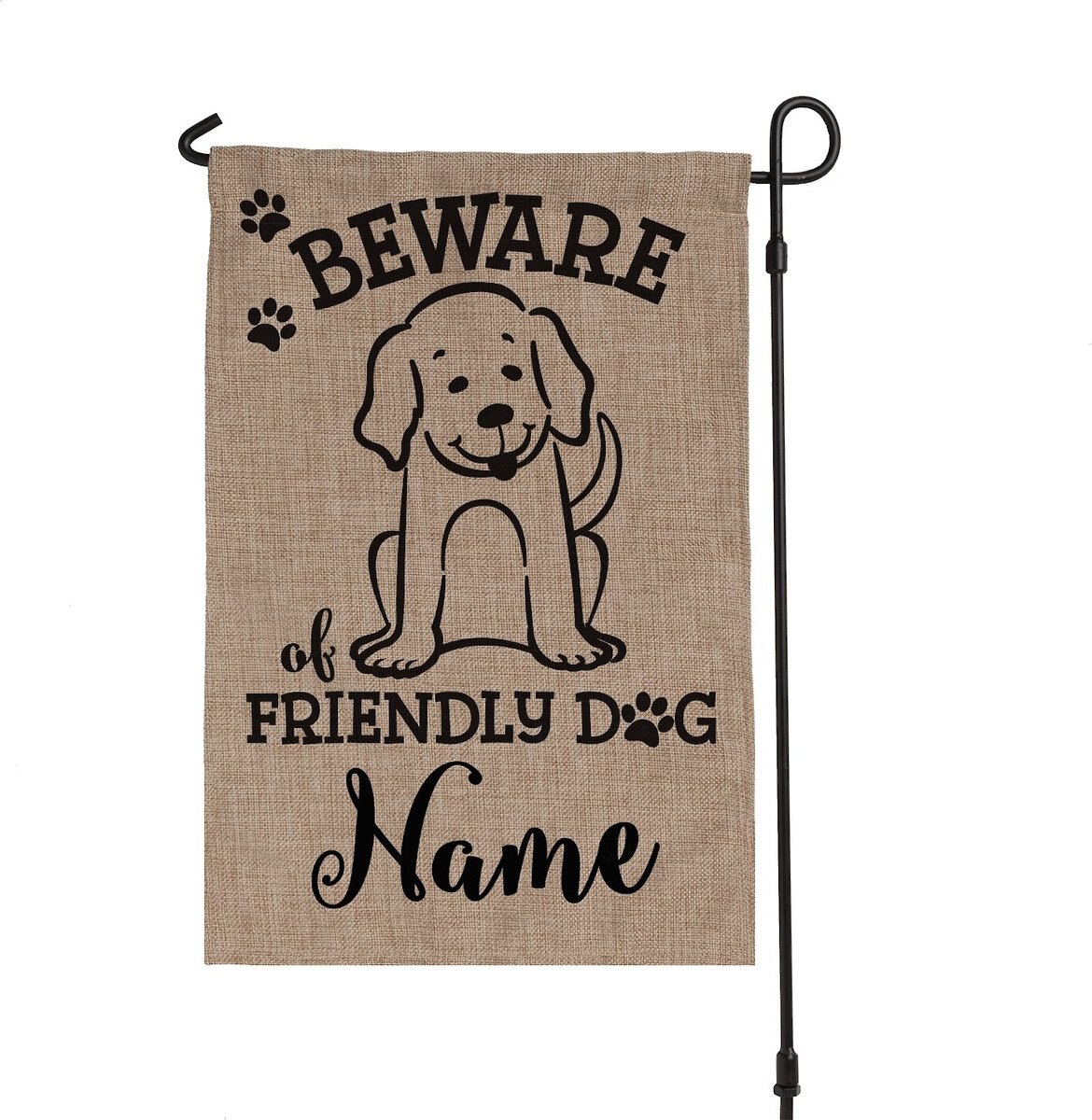 Custom Personalization Solutions Beware Of Friendly Dog Personalized Burlap Garden Flag