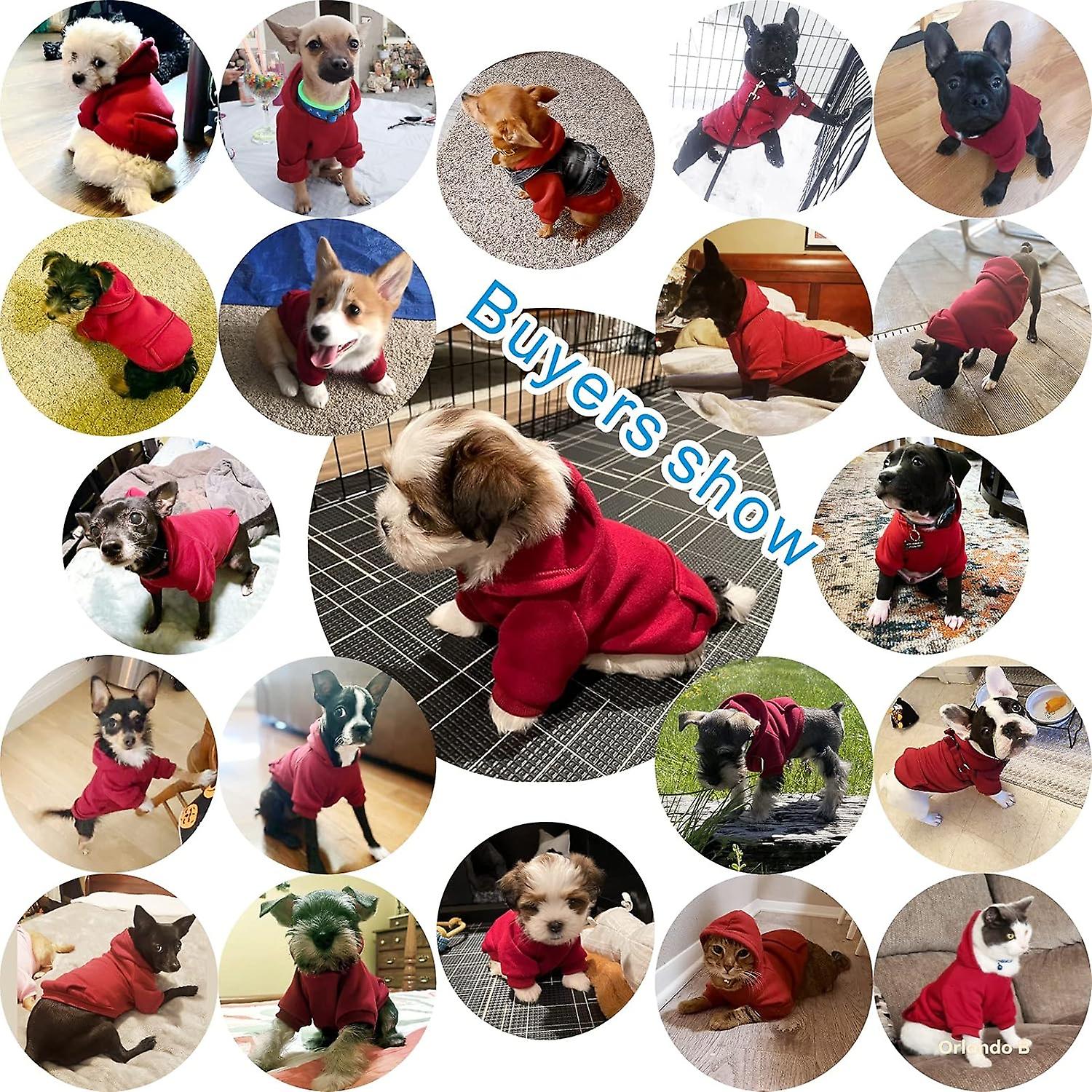 Winter Dog Hoodie Sweatshirts With Pockets Warm Dog Clothes For Small Dogs Chihuahua Coat Clothing Puppy Cat Custume (small， Wine Red)